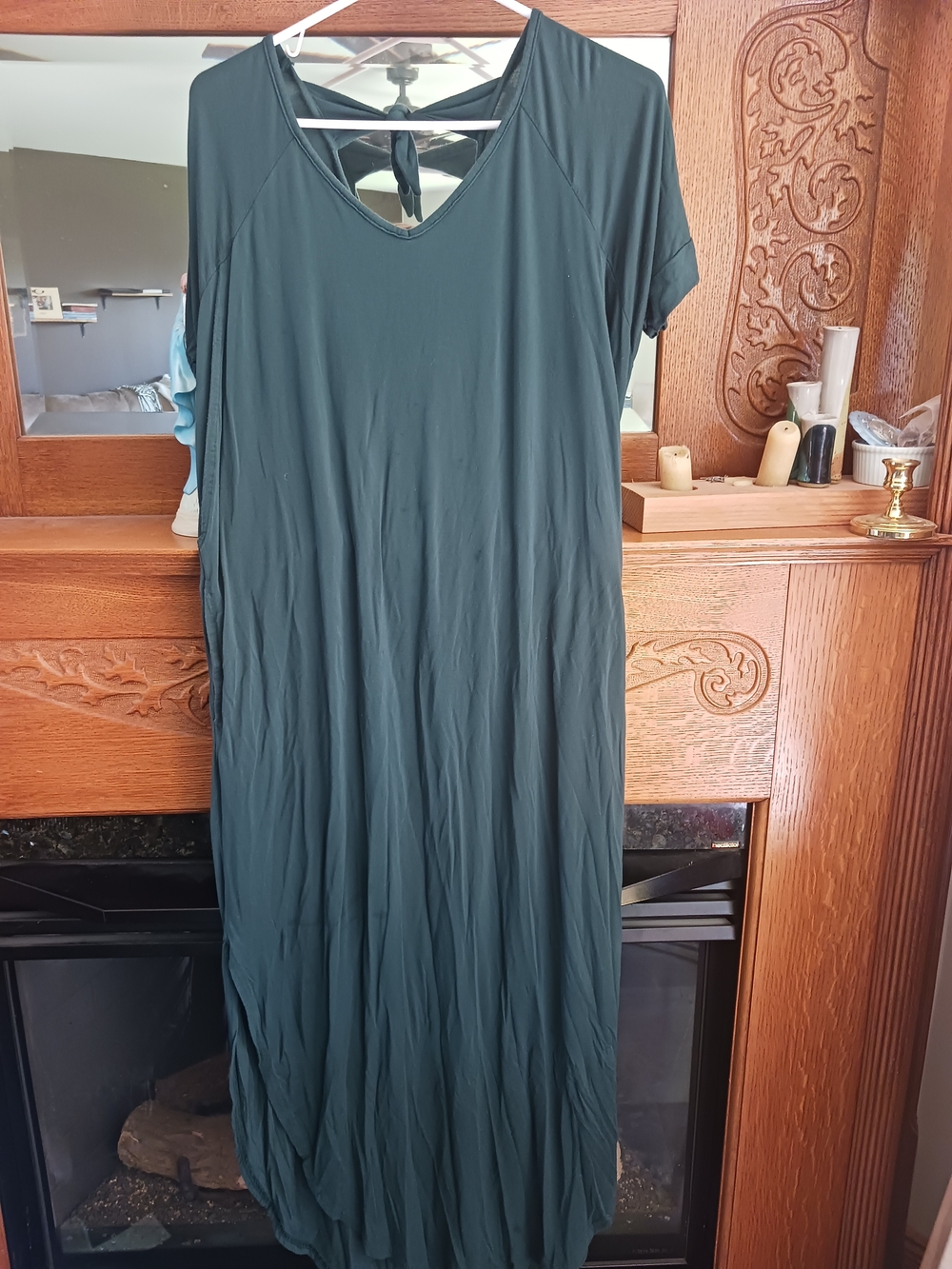 Latched Mama Dark Green V-Neck Tie-Back Maxi Dress
